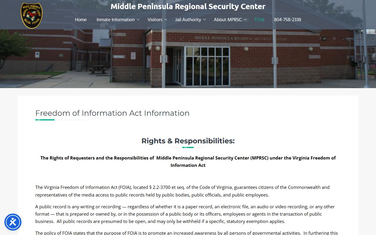 MPRSC FOIA page for Essex County booking photo requests